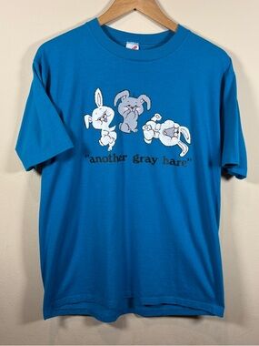 Vintage 80s Jerzees Another Gray Hare Pun Graphic Tee Single Stitch Made In USA